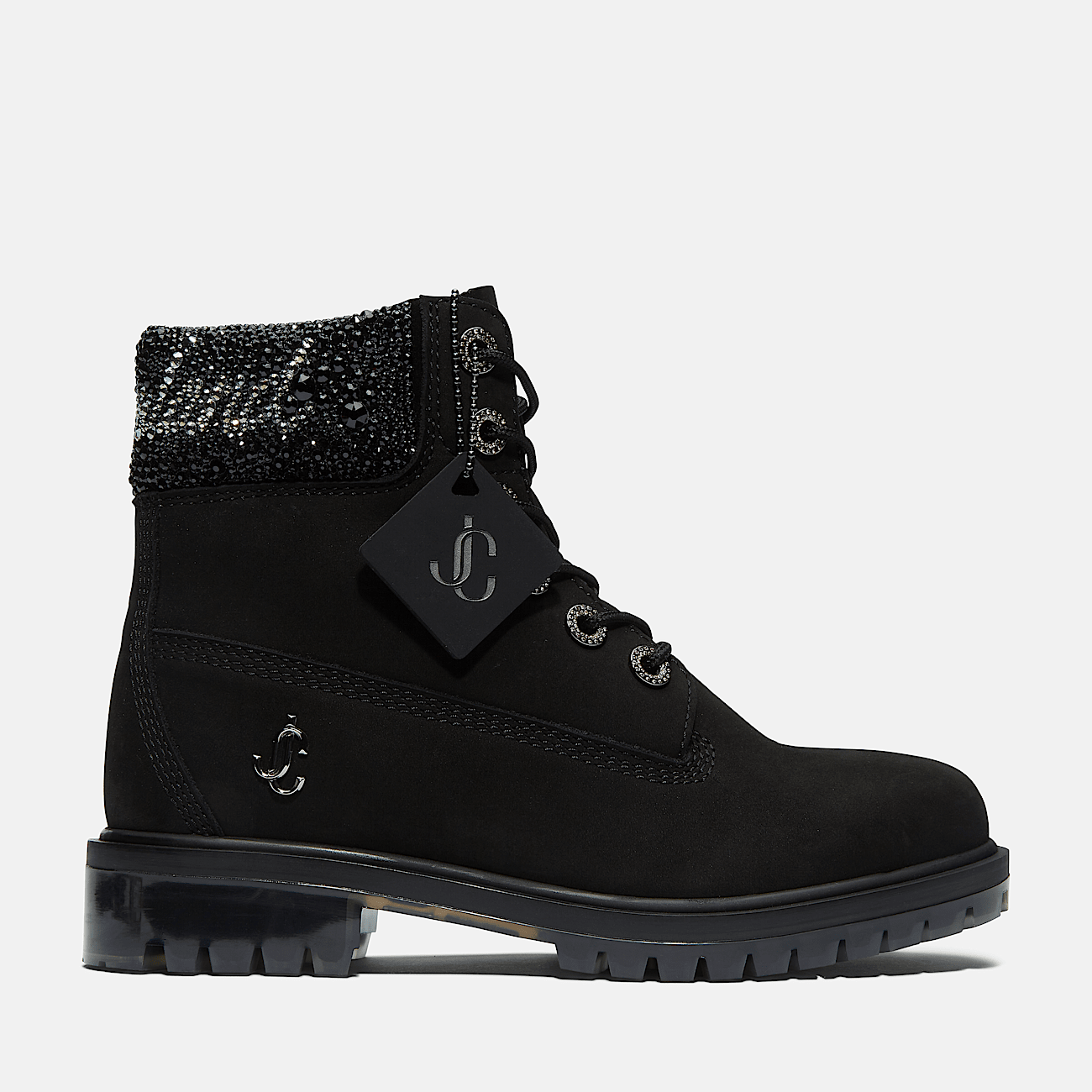 Jimmy Choo x Timberland 6 Inch Crystal Collar Boot for Women in Black