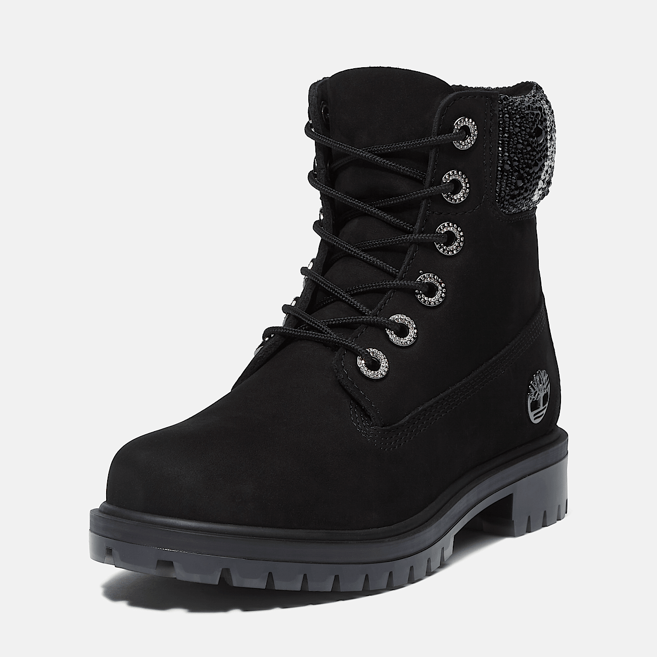 Jimmy Choo x Timberland 6 Inch Crystal Collar Boot for Women in Black
