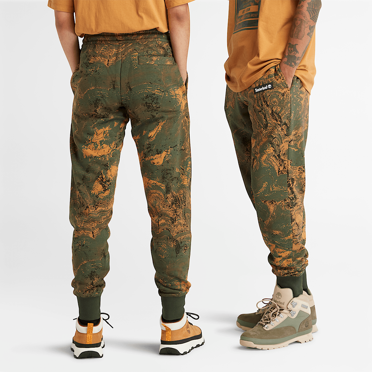 All Gender Tracksuit Bottoms in Green Orange Print
