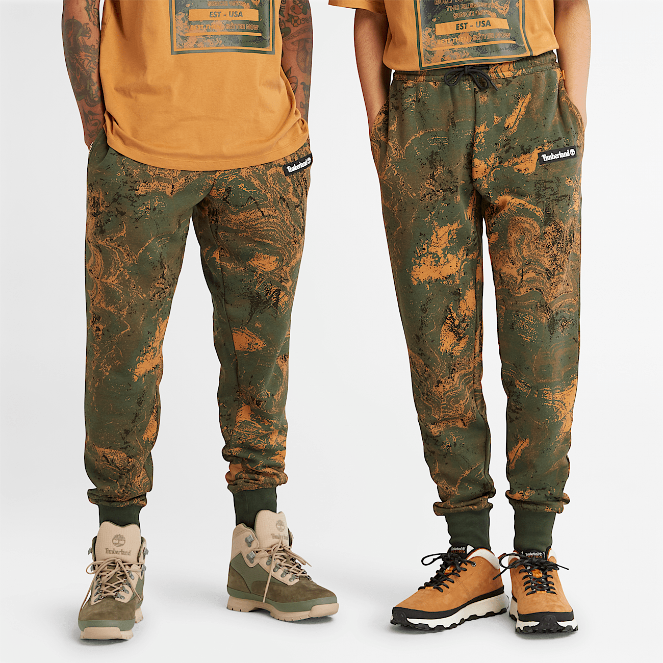 All Gender Tracksuit Bottoms in Green Orange Print