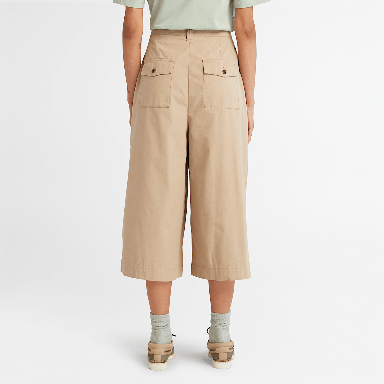 Culotte in werkkleding utility stijl voor dames in beige