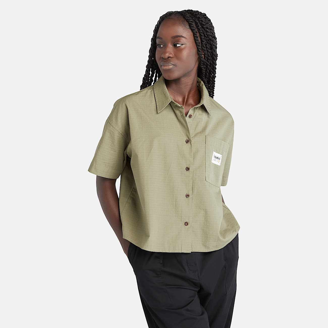 Camicia a Maniche Corte Workwear da Donna in verde