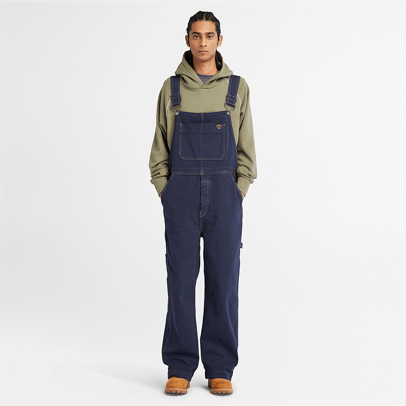 Cotton Hemp Denim Dungarees for Men in Dark Blue