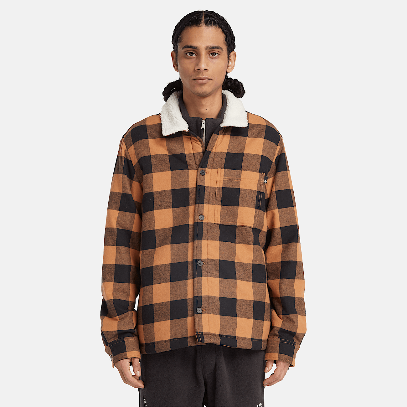 Sobrecamisa en mullido forro polar a cuadros Buffalo para hombre en amarillo oscuro