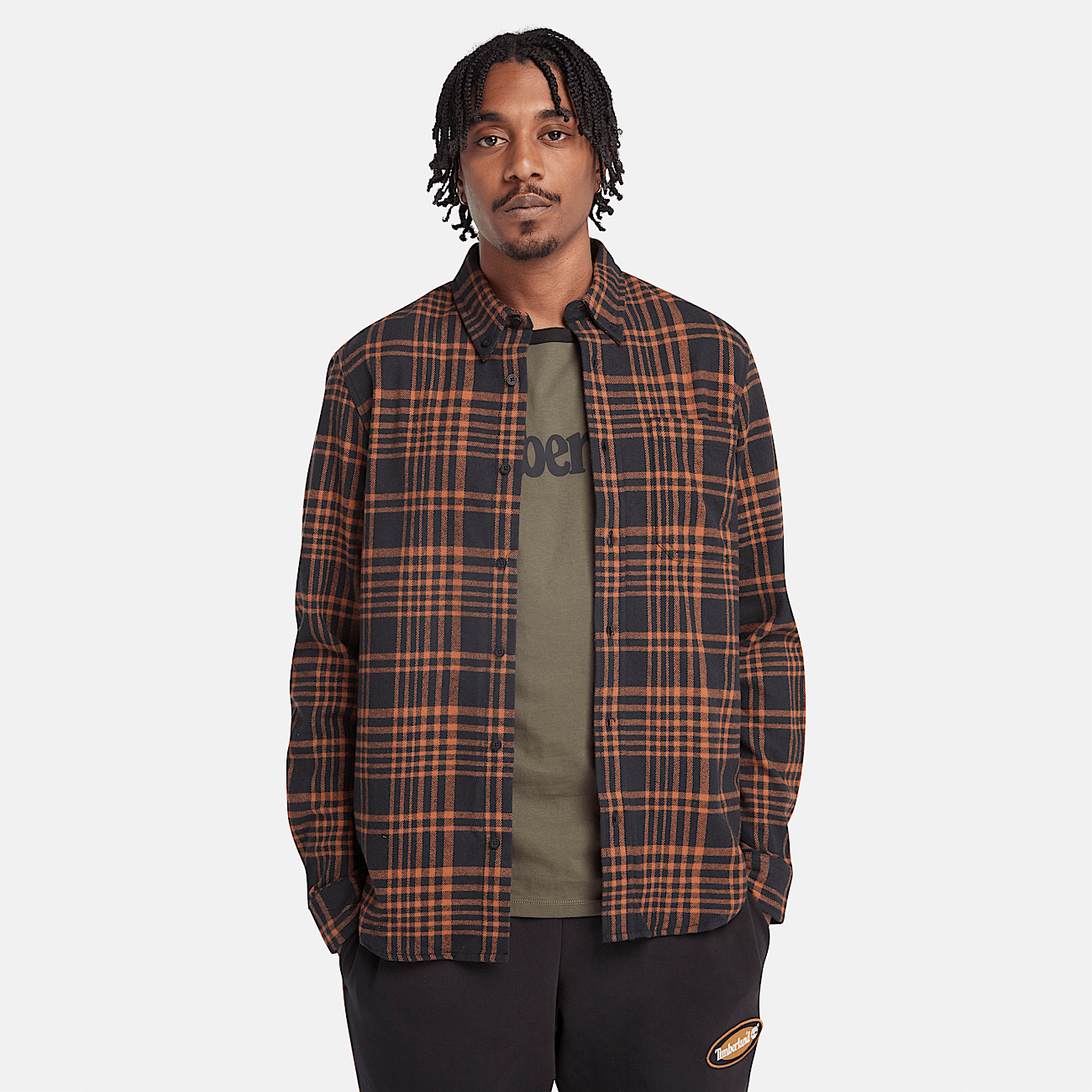 Chemise a carreaux epaisse en flanelle pour homme en noir