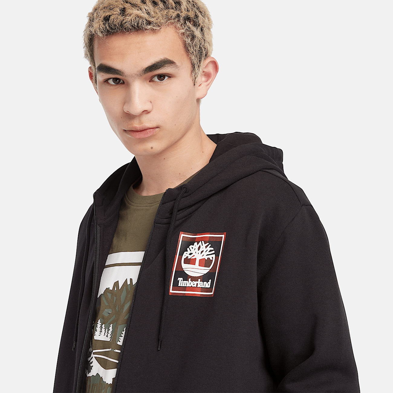 Buffalo plaid sleeve hoodie clearance