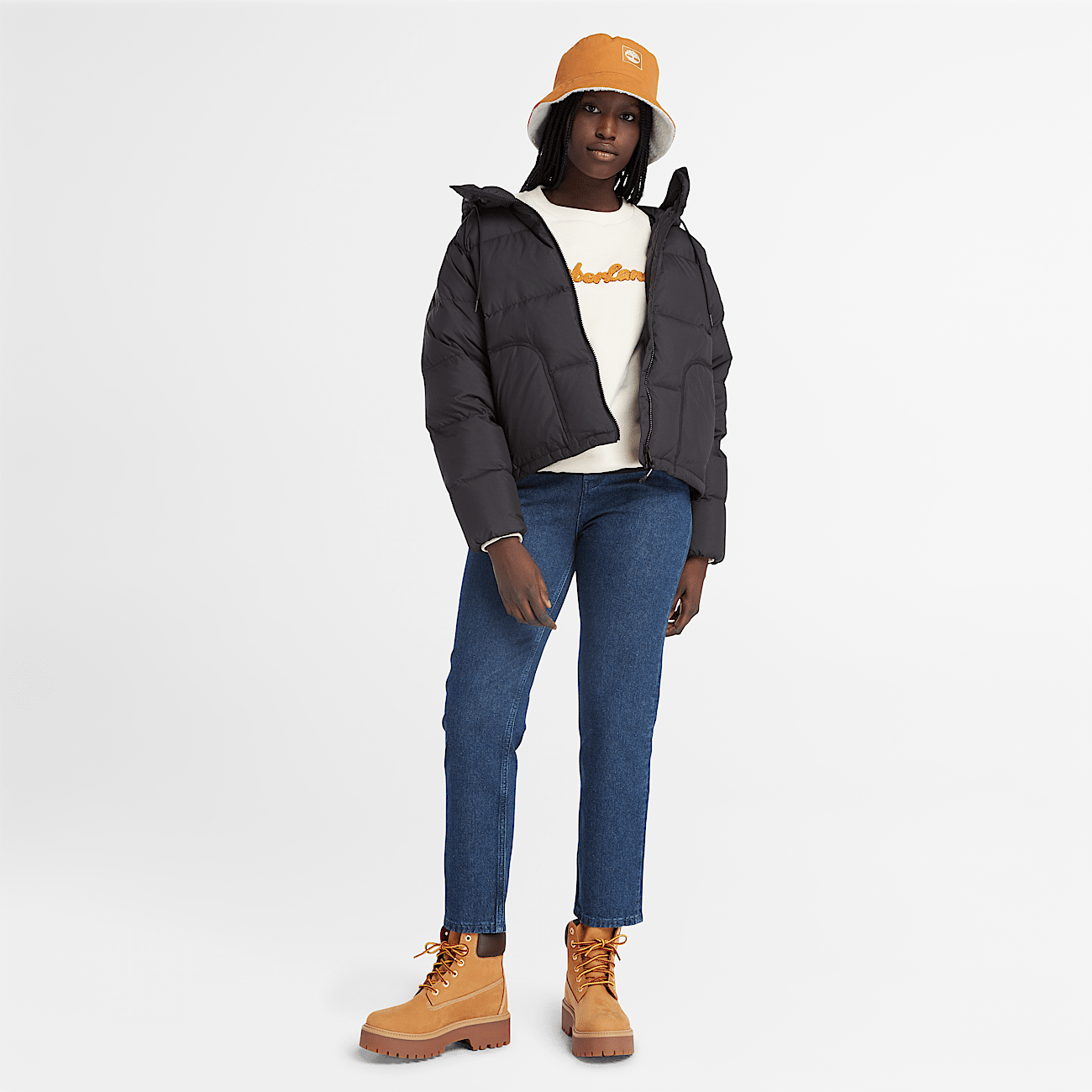 Jean taille haute en denim de chanvre pour femme en bleu fonce