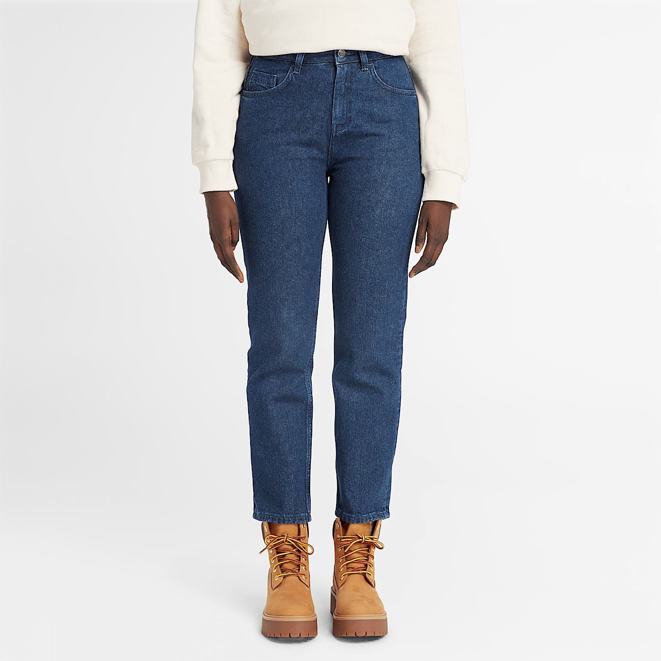 Jean taille haute en denim de chanvre pour femme en bleu fonce