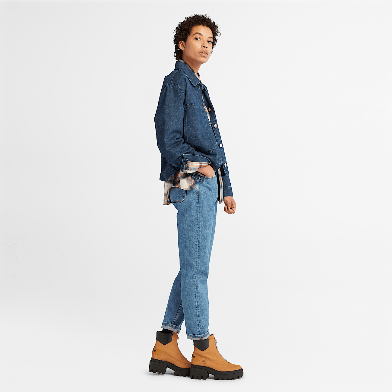 Jean taille haute en denim de chanvre pour femme en bleu clair