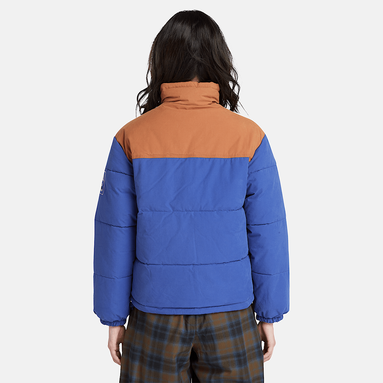 Blue and orange puffer jacket on sale