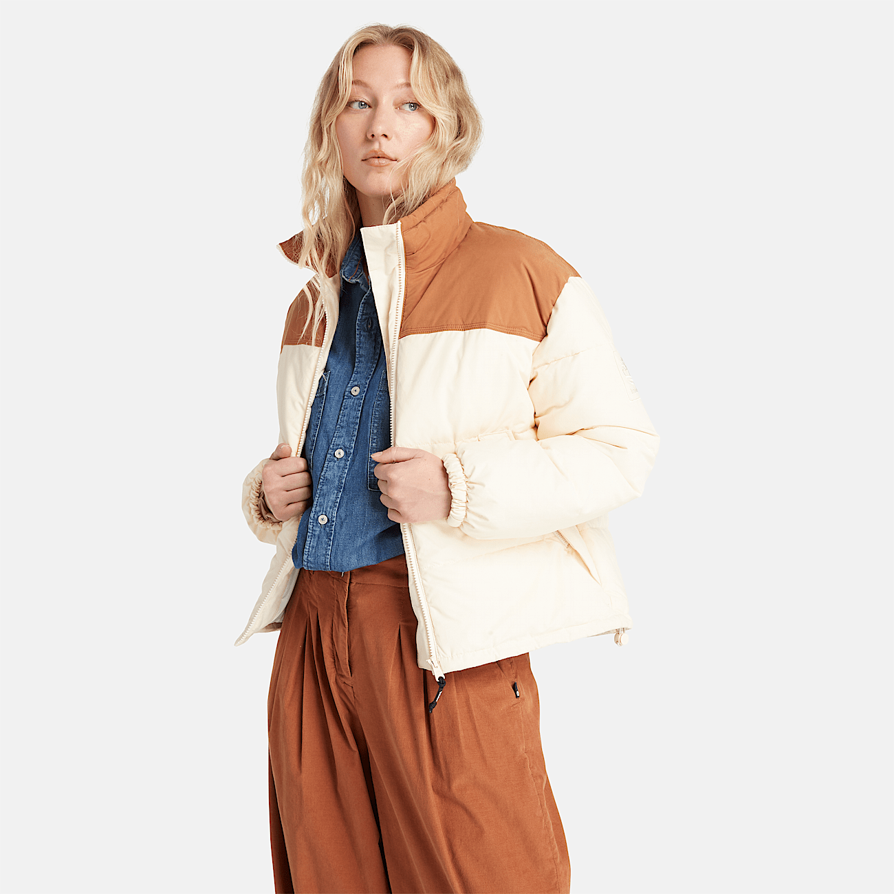 Beige puffer jacket women's on sale