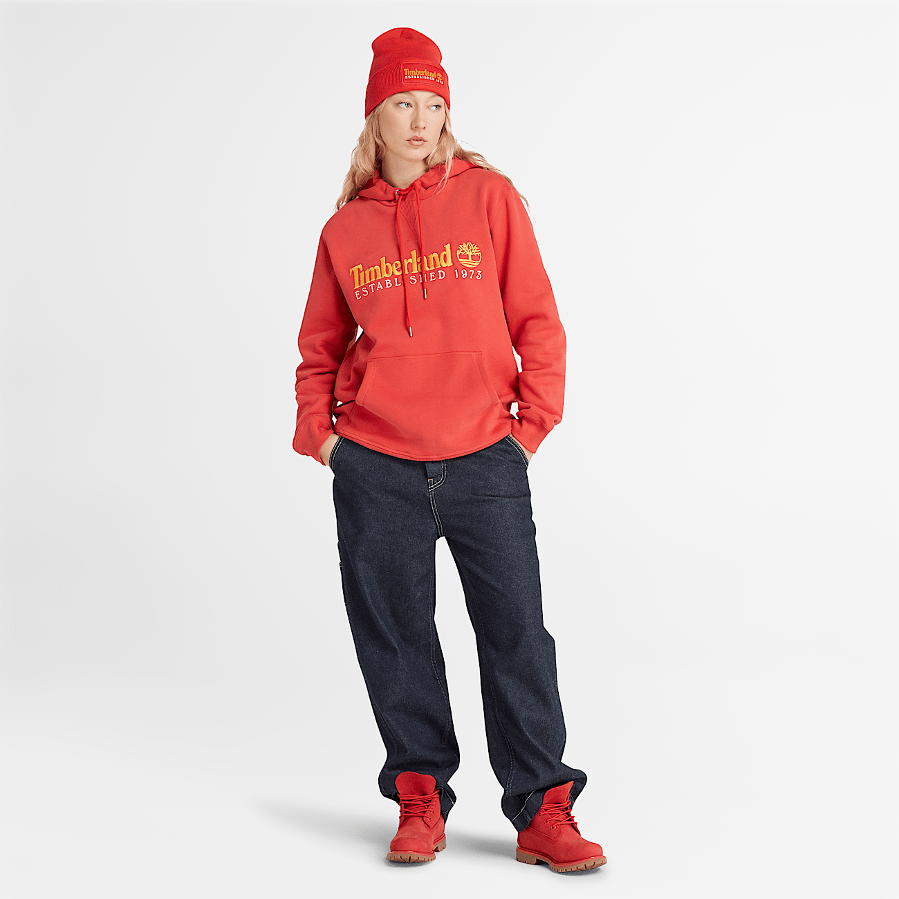 Red timberland sweatshirt sale