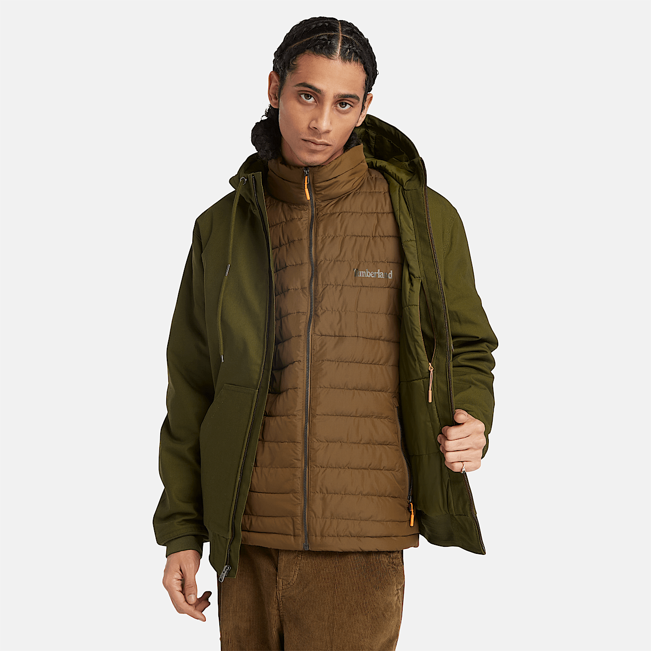 Insulated Canvas Hooded Bomber Jacket for Men in Green