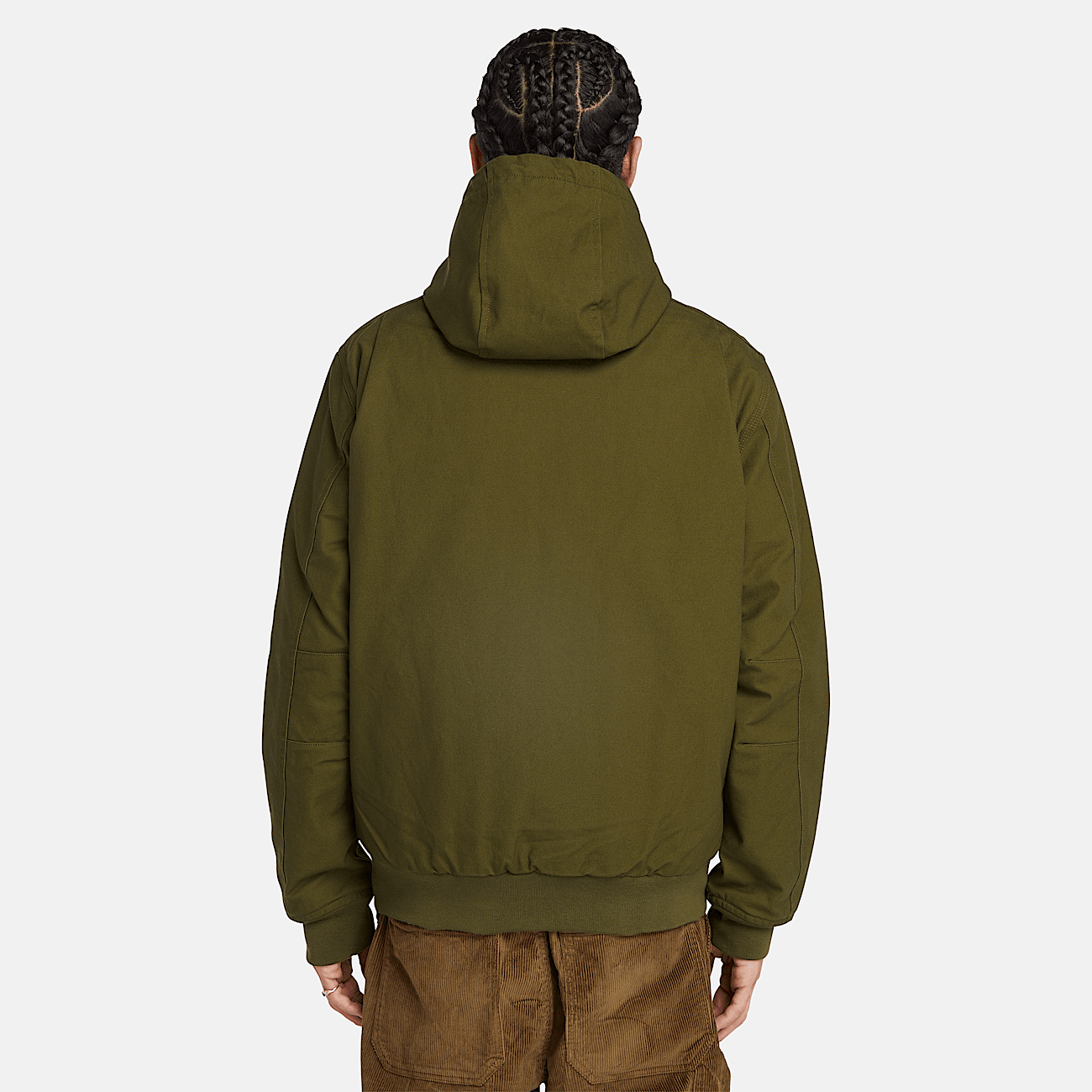 Insulated Canvas Hooded Bomber Jacket for Men in Green