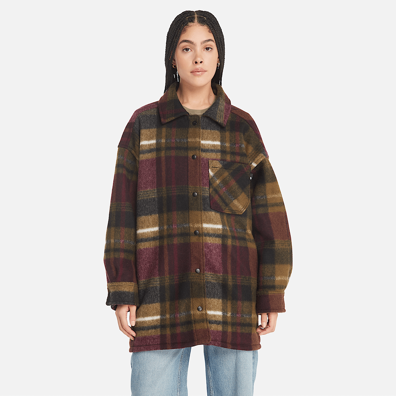 Wool Shirt Coat for Women in Burgundy