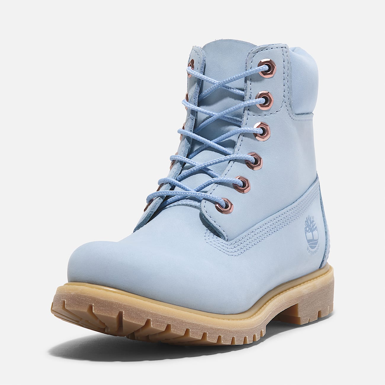Timberland Premium 6 Inch Lace Up Waterproof Boot for Women in Light Blue