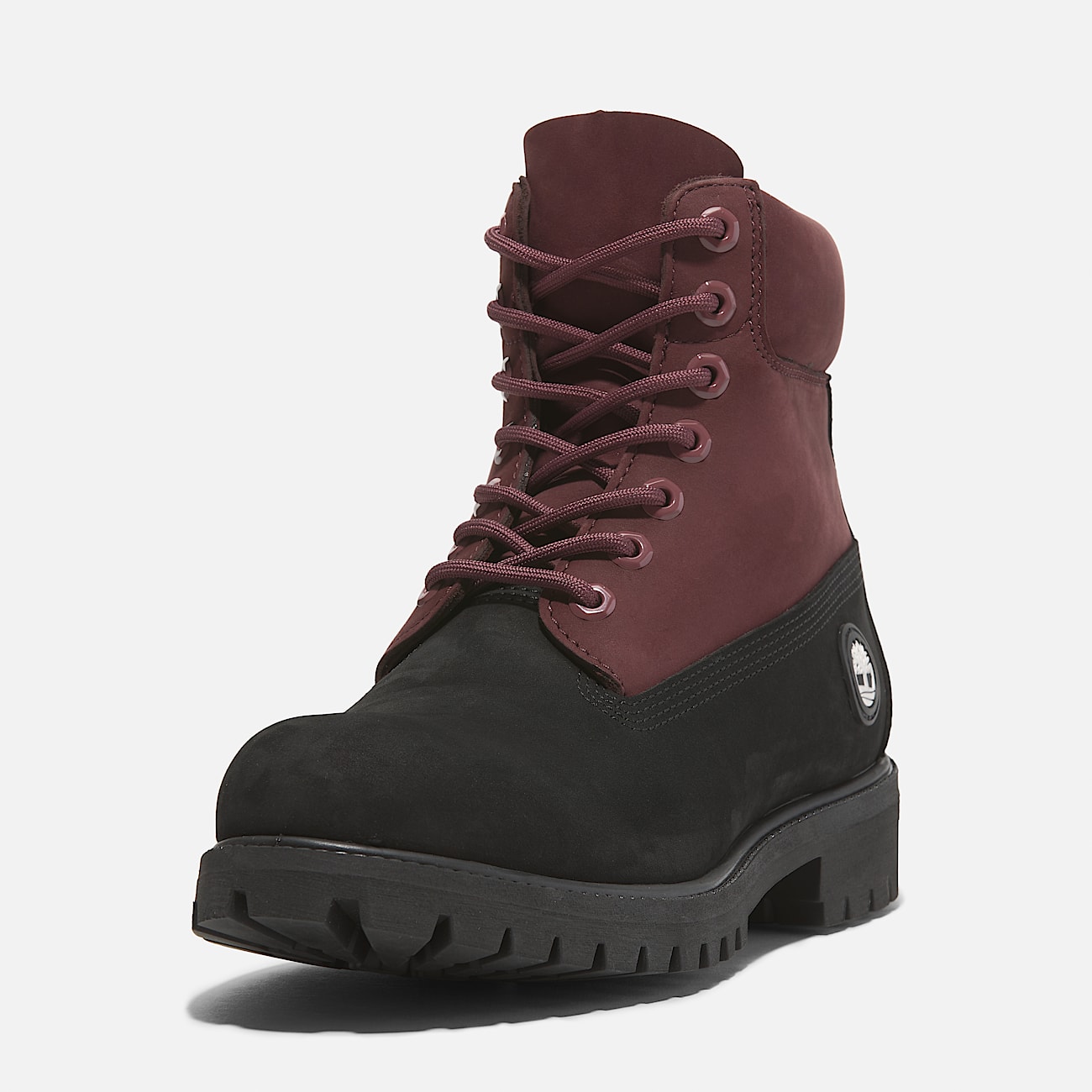 Maroon timberlands with fur sale