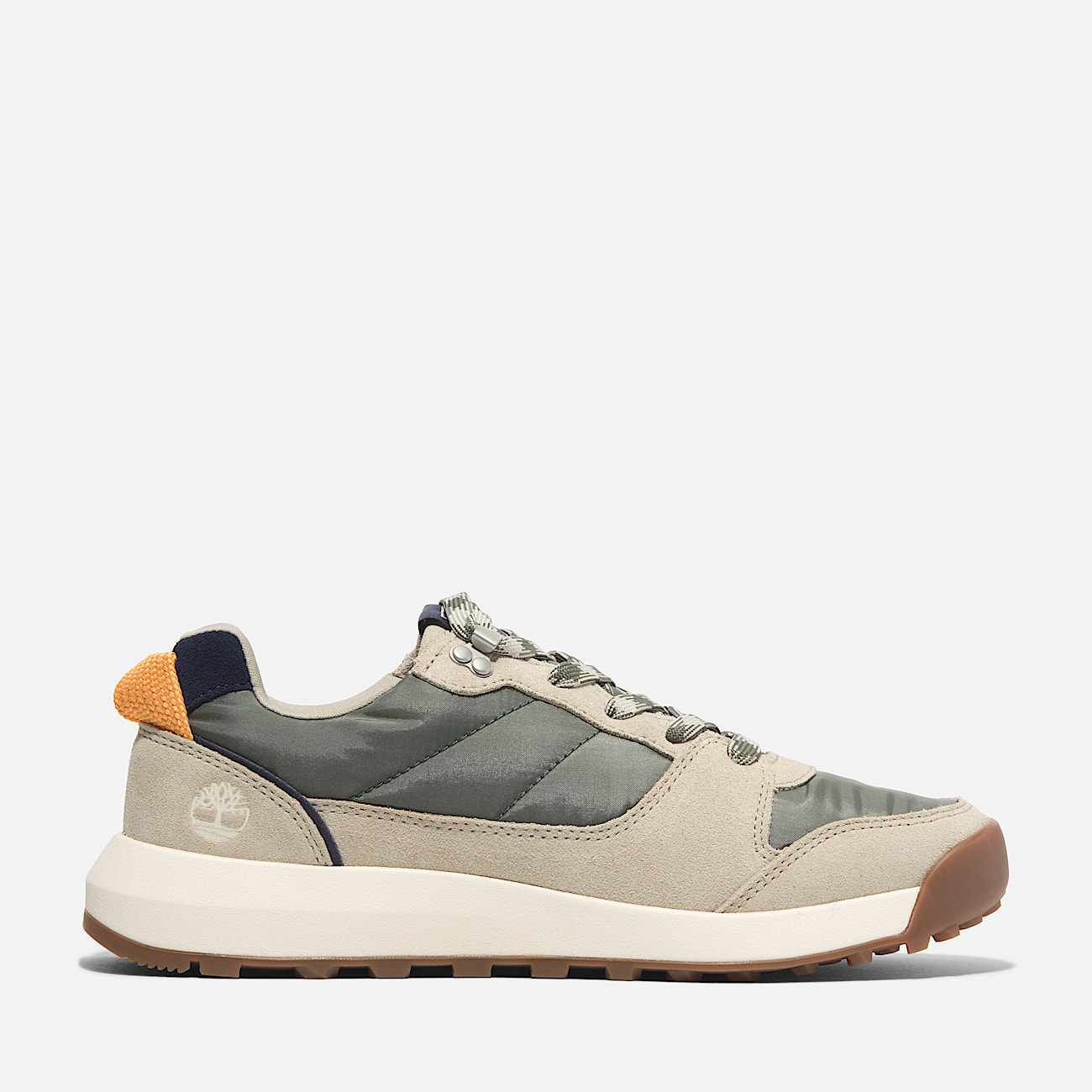 Basket basse a lacets Retro Swift pour femme en vert fonce et beige