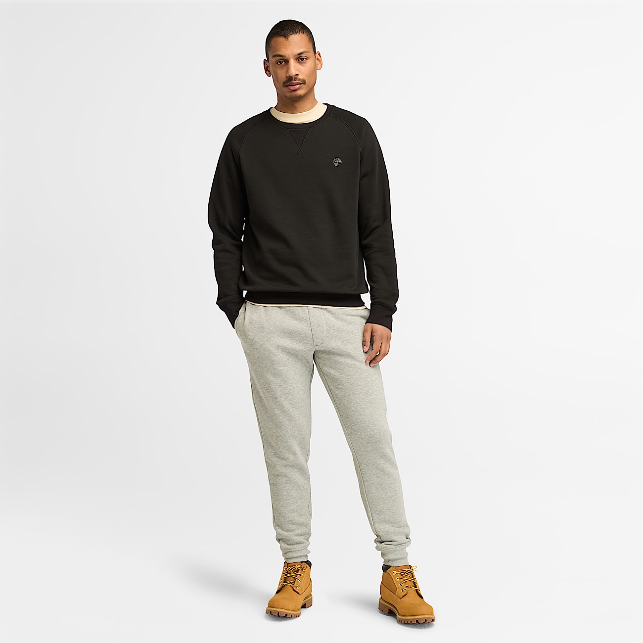 Exeter River Brushed back Crew Sweatshirt for Men in Black