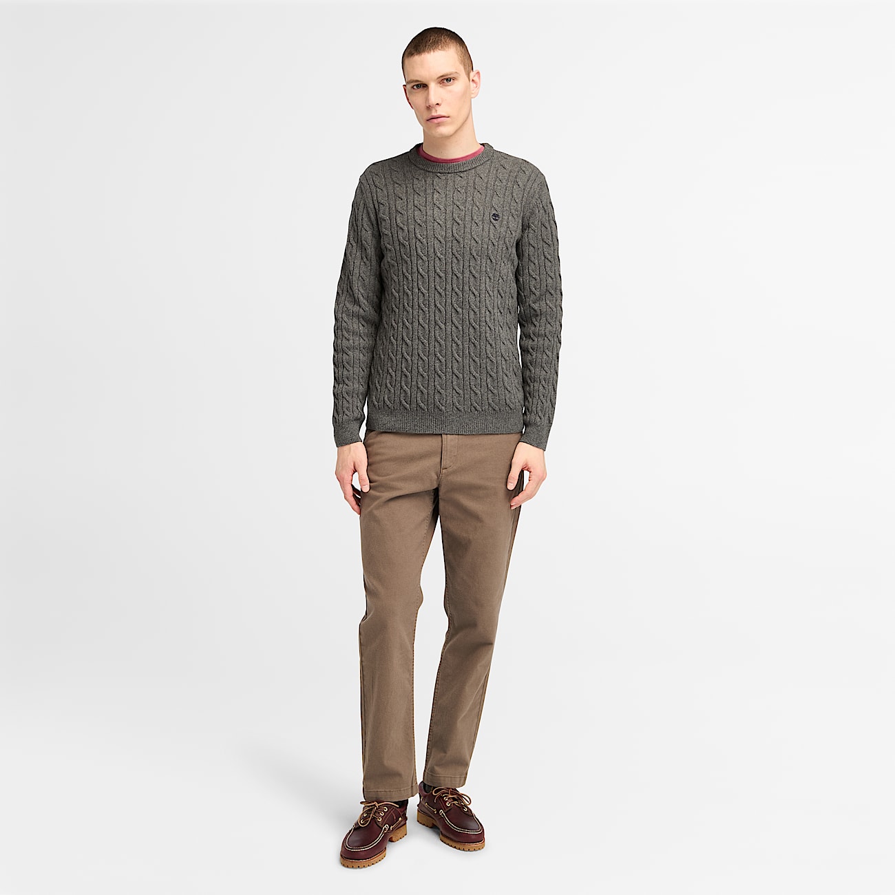 Phillips Brook Cable Crew Neck Jumper for Men in Dark Grey