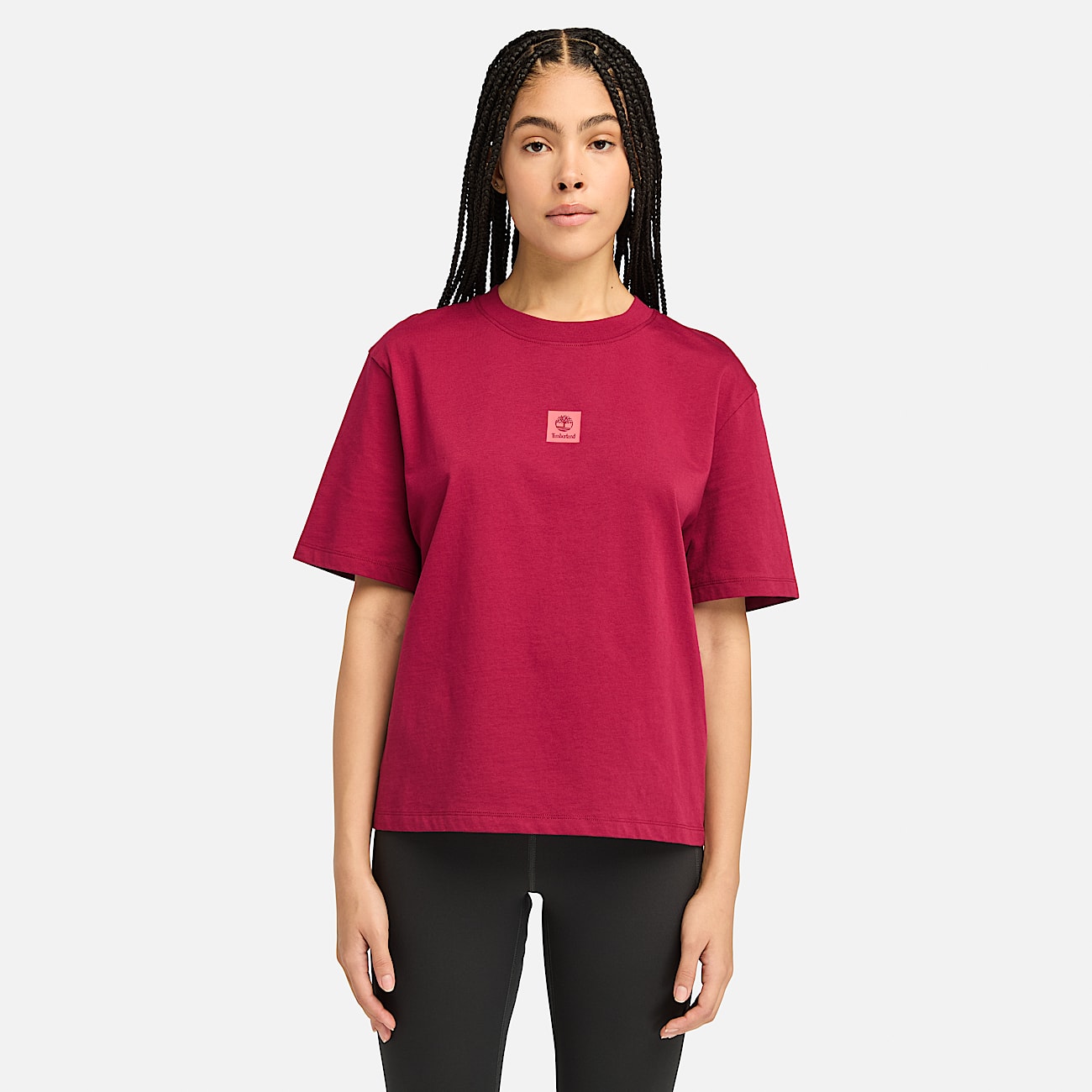 Stack Logo Short Sleeve T Shirt for Women in Dark Red