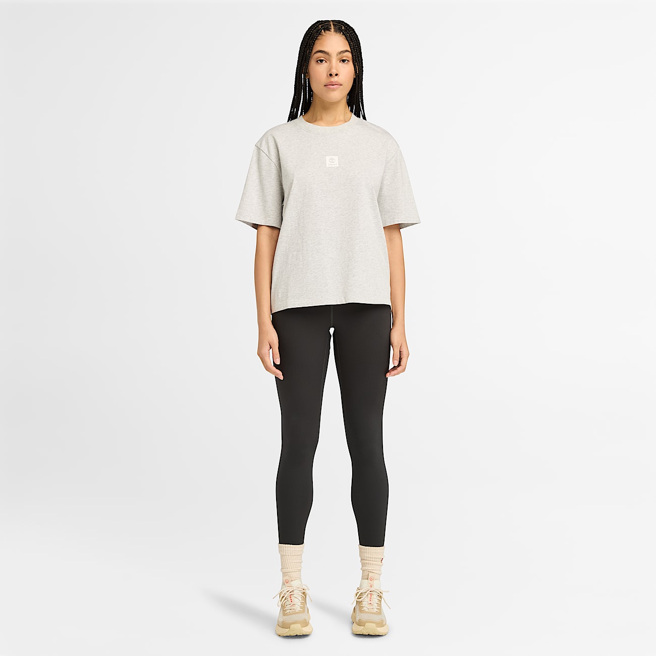 Stack Logo T shirt met korte mouwen voor dames in lichtgrijs