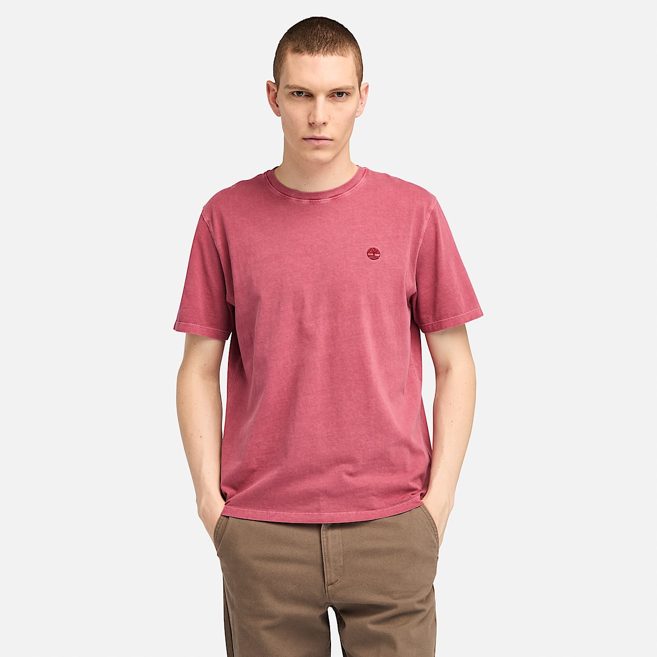 Dunstan River achteraf gekleurd T shirt met korte mouwen voor heren in rood