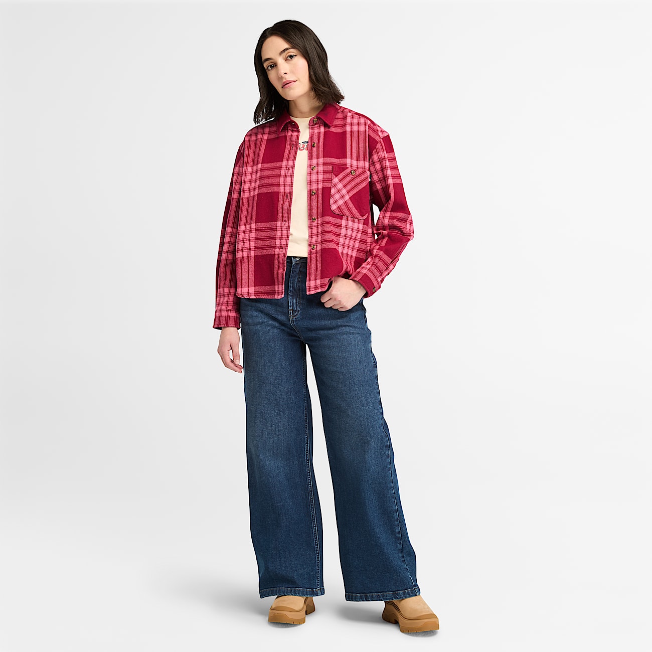 Chemise en flanelle semi epaisse pour femme en rouge