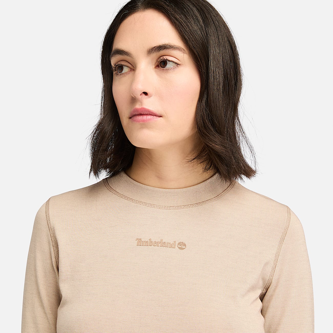 T shirt a manches longues en polaire Polartec evacuant l humidite pour femme en beige