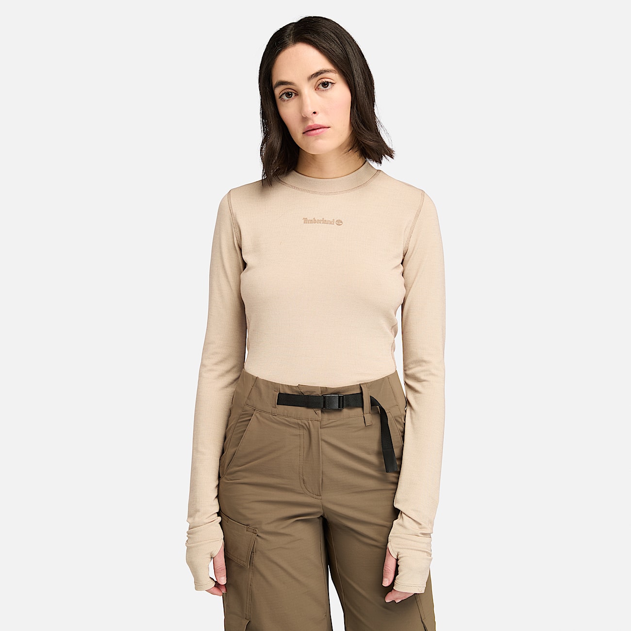 Polartec Fleece Wicking Long Sleeve T Shirt for Women in Beige Grey