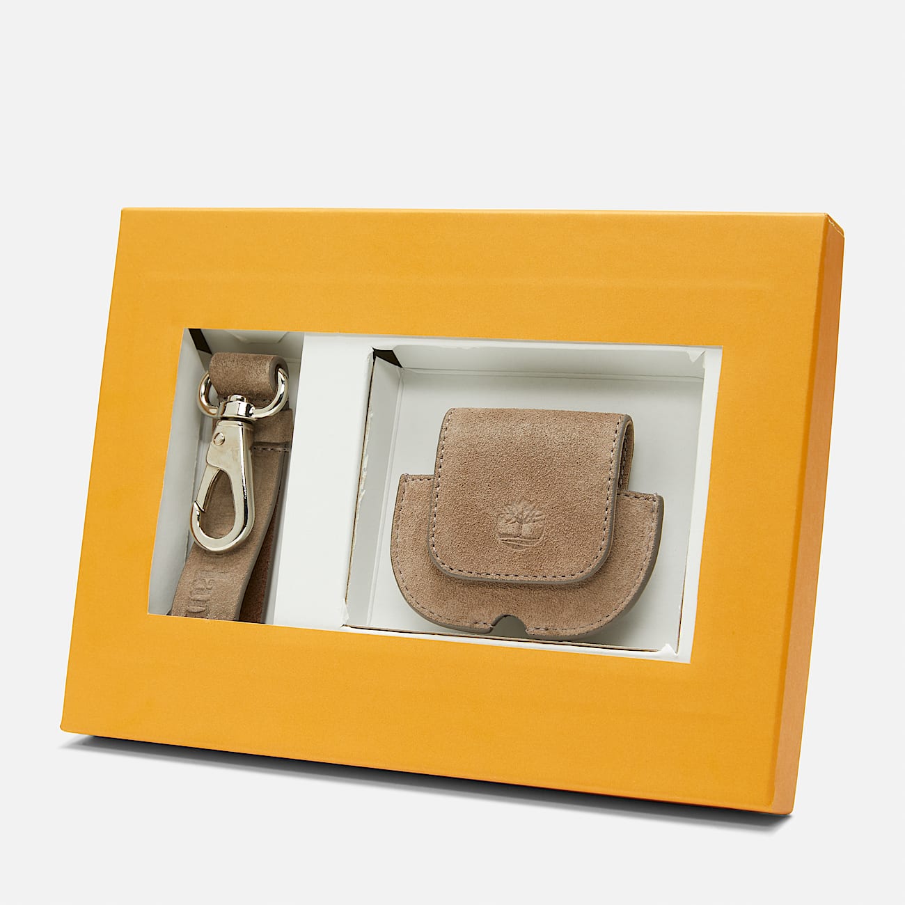 Set Regalo con Portachiavi e Custodia per AirPods in Pelle Scamosciata in beige