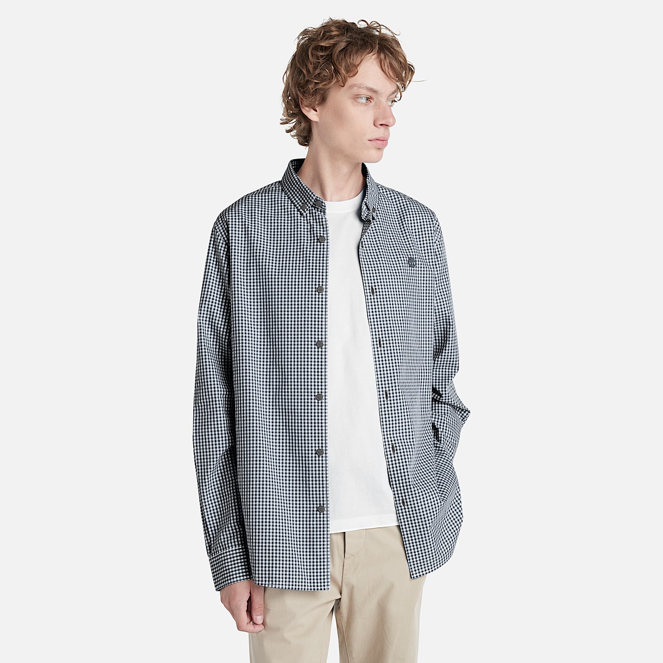 Micro-gingham Poplin Shirt for Men in Blue