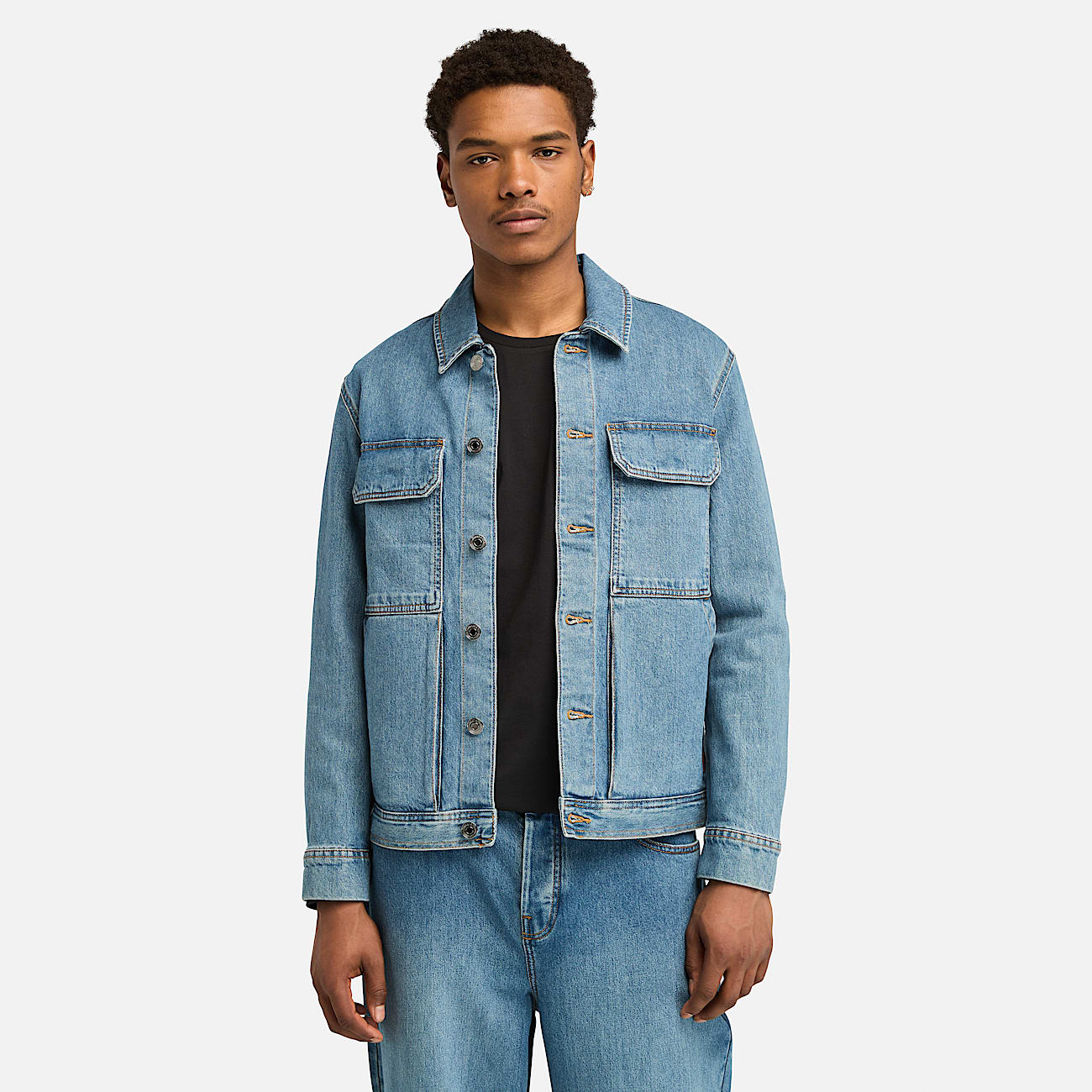 Refibra Technology Denim Trucker Jacket for Men in Dark Blue