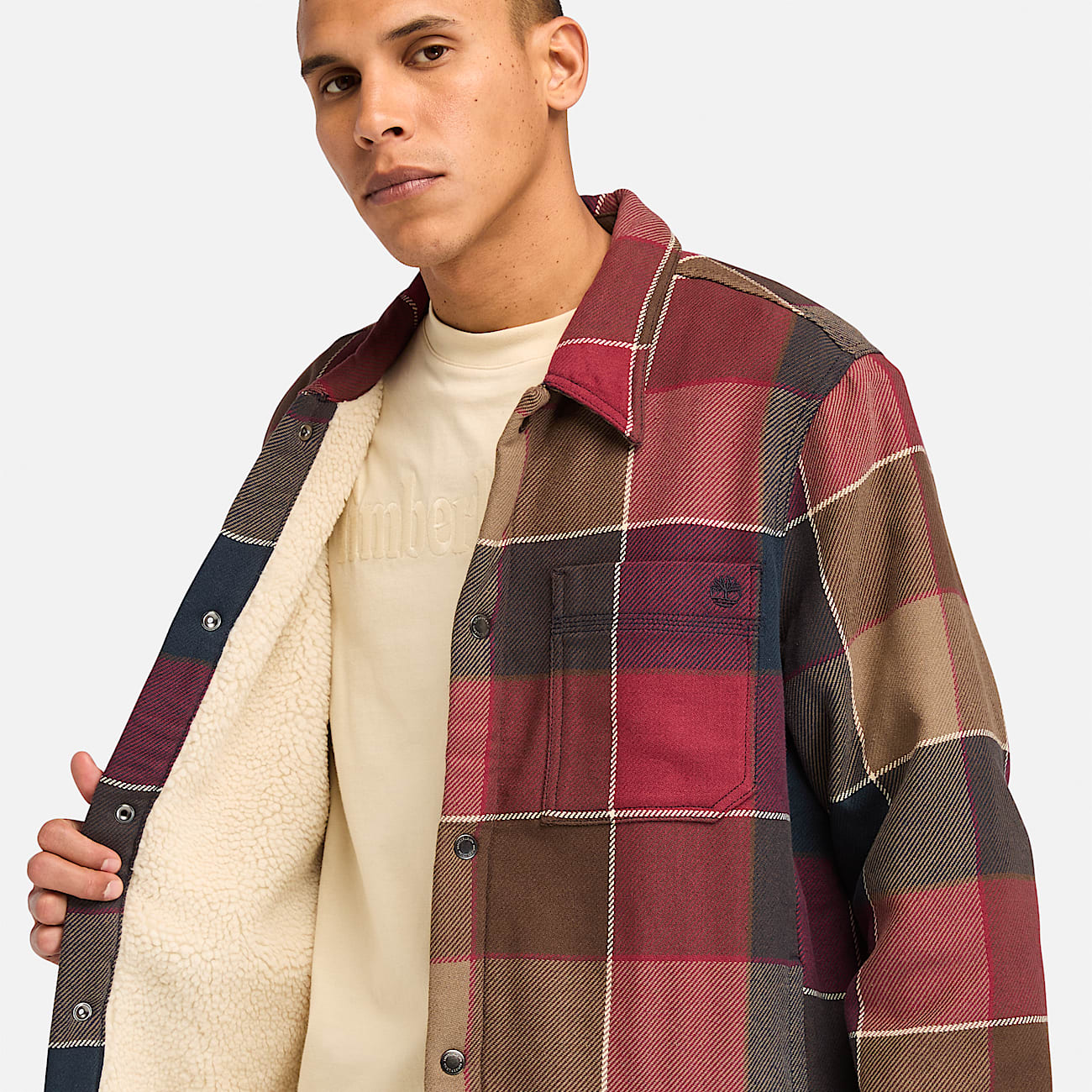 Fleece lined Plaid Overshirt for Men in Red