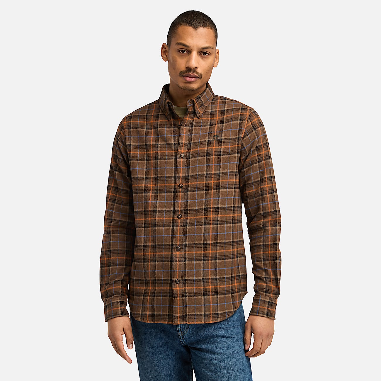 Chemise semi epaisse en flanelle a carreaux pour homme en marron