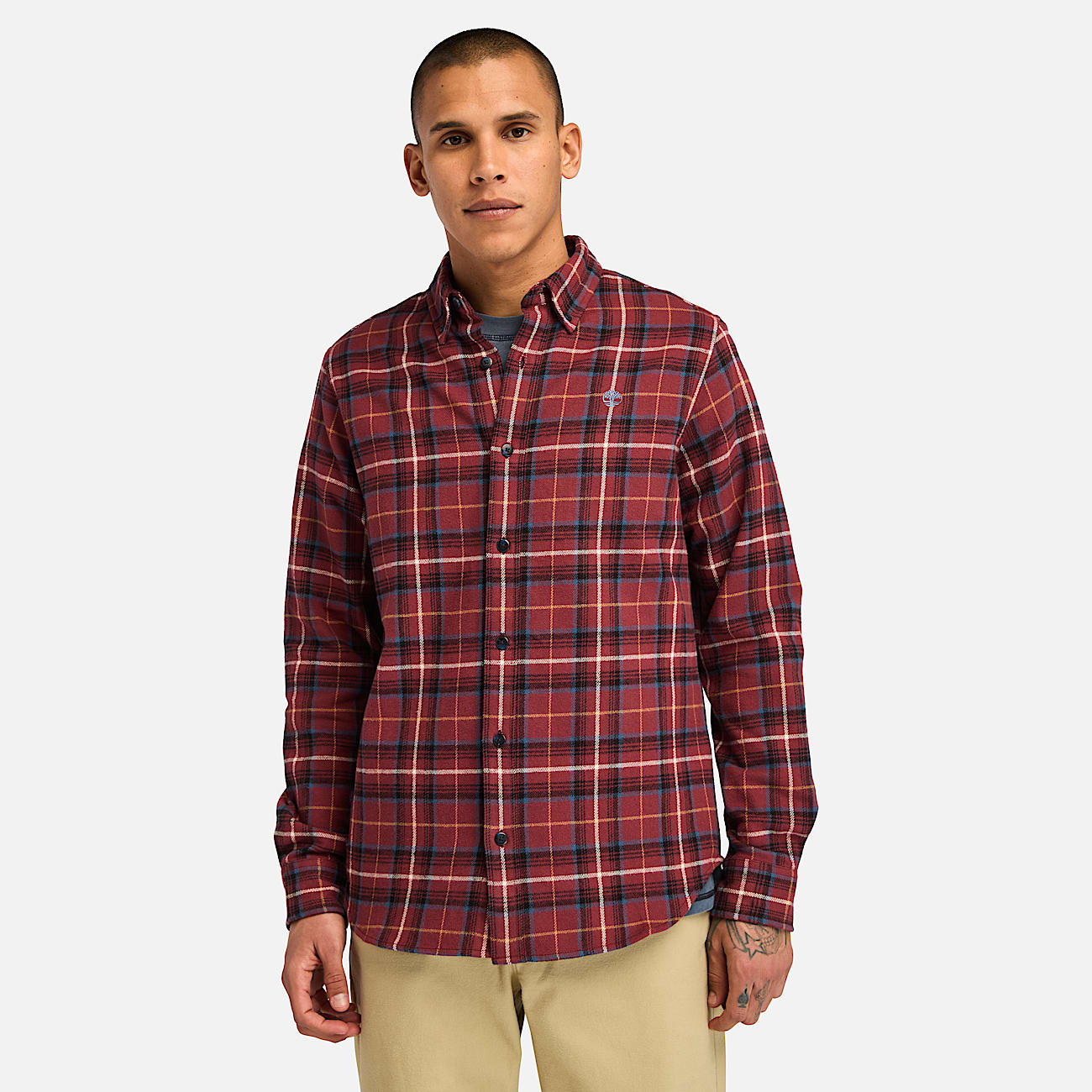 Camicia a Quadri in Flanella di Peso Medio da Uomo in rosso scuro