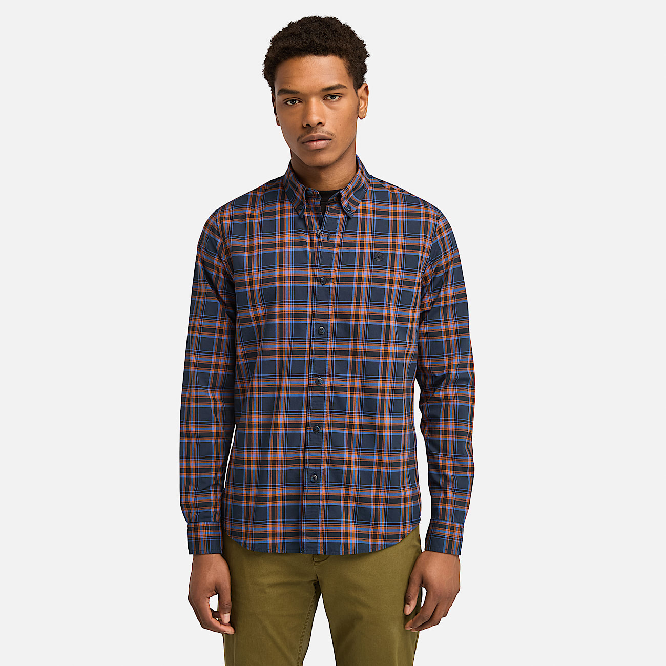 Camicia a Quadri in Popeline Elasticizzato da Uomo in blu