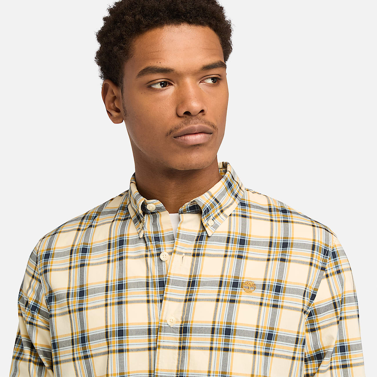 Chemise a carreaux en popeline extensible pour homme en beige