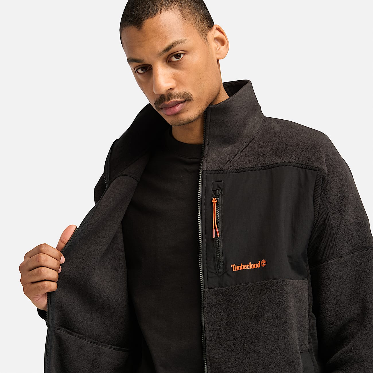 Polaire zippee en melange de matieres Polartec pour homme en noir