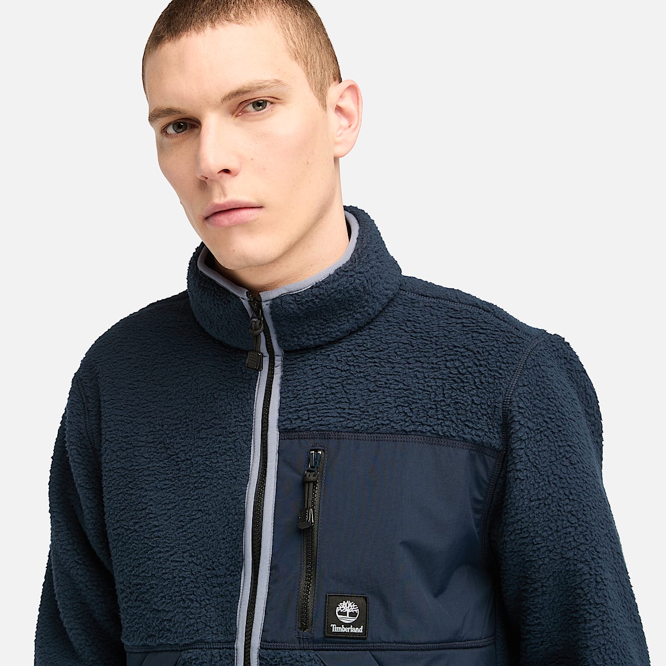 Veste en fourrure polaire pour homme en bleu fonce