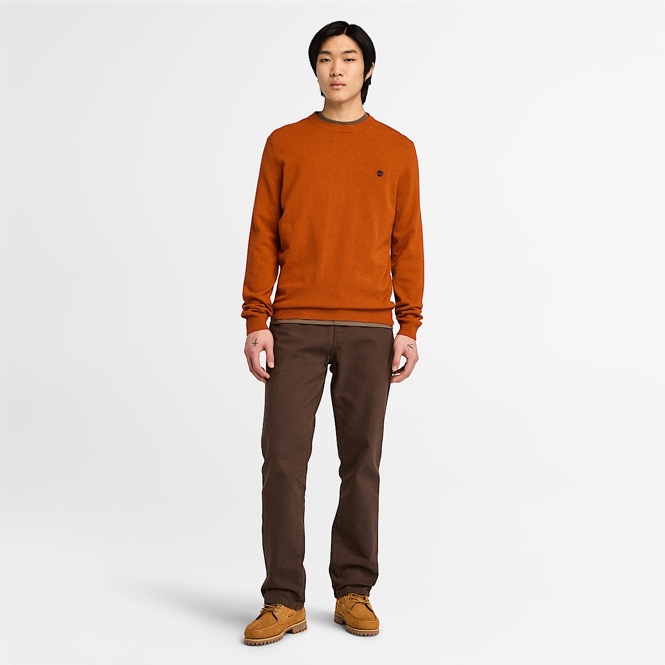 Cohas Brook Merino Crew Neck Jumper for Men in Orange