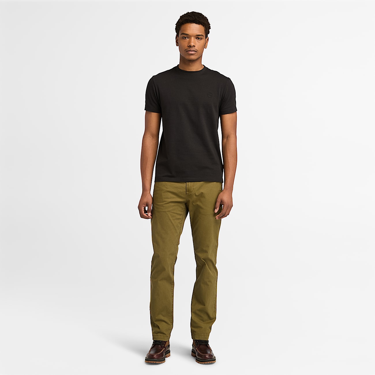 Black t shirt green pants best sale