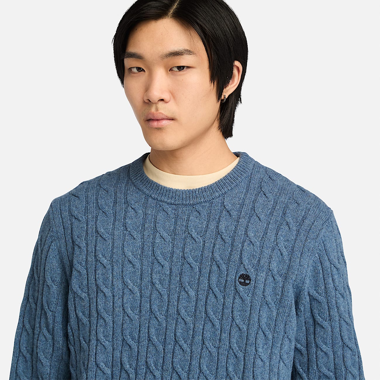 Phillips Brook Cable Crew Neck Jumper for Men in Blue