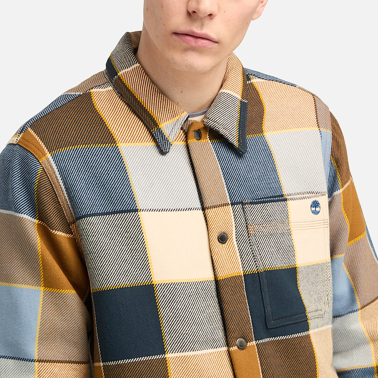 Fleece lined Plaid Overshirt for Men in Yellow Blue