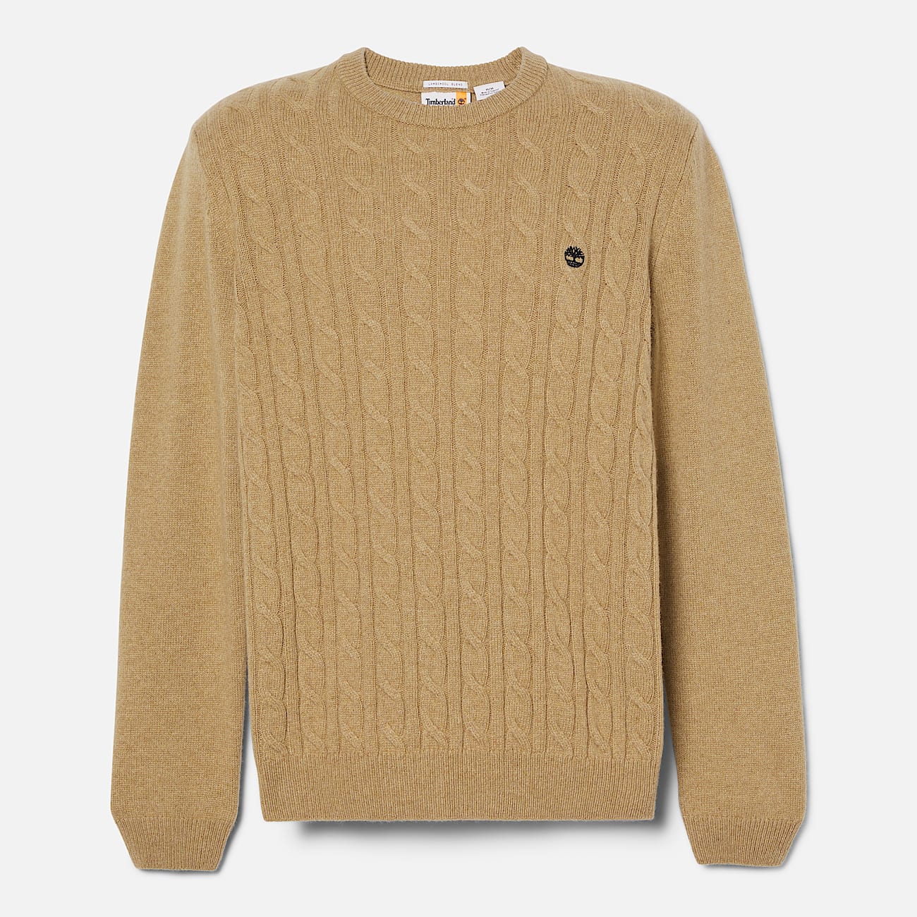 Jaffrey Lambswool Cable Crew Neck Jumper for Men in Beige