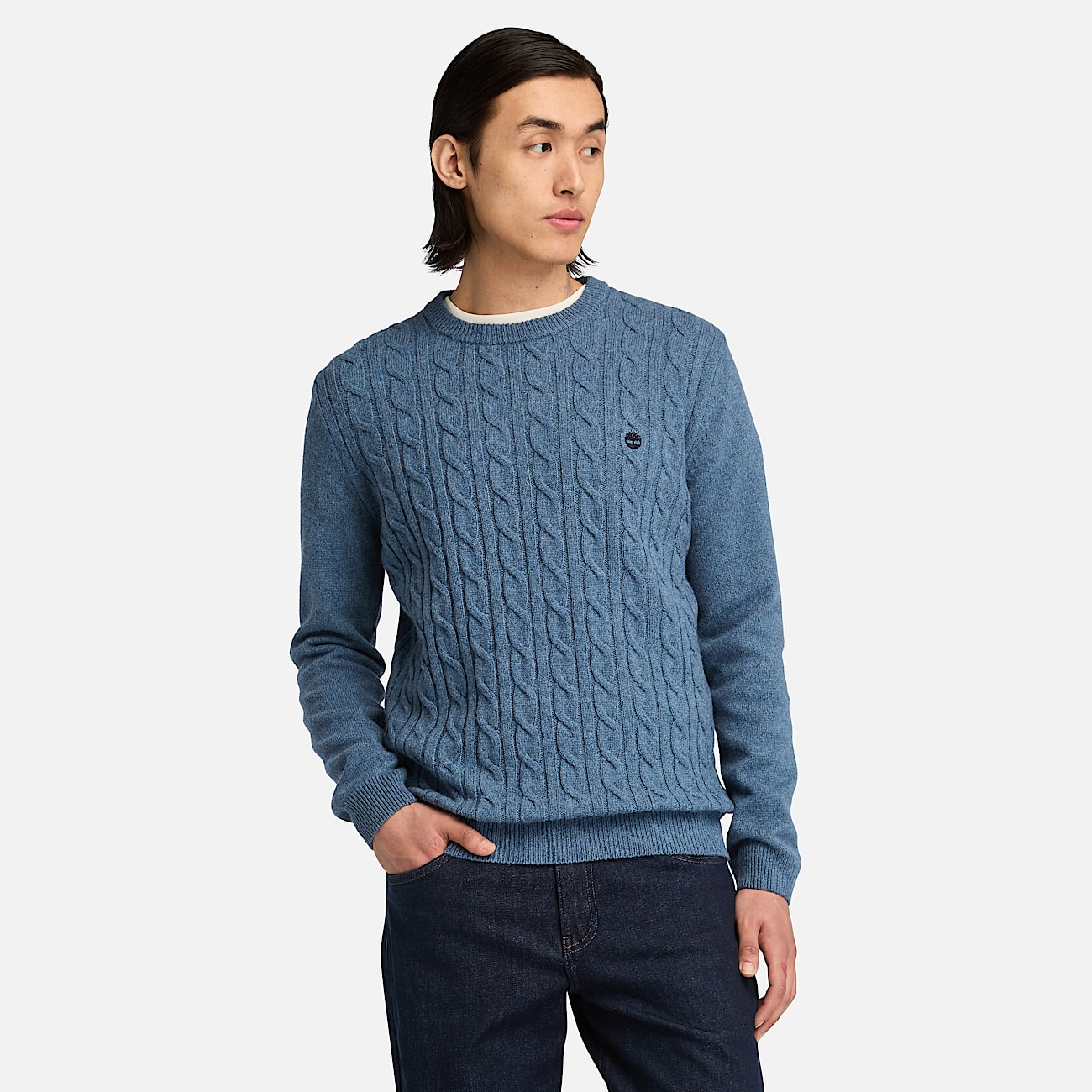 Jaffrey Lambswool Cable Crew Neck Jumper for Men in Grey