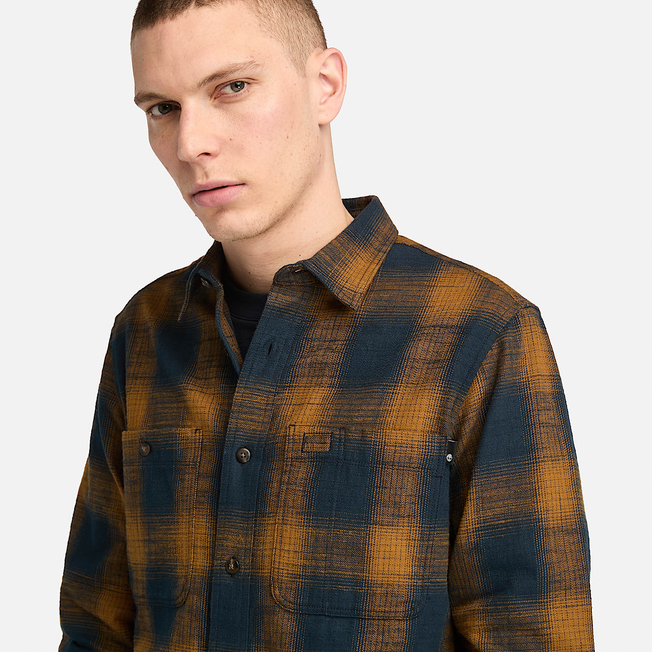 Camisa de franela gruesa Windham para hombre en azul marino amarillo