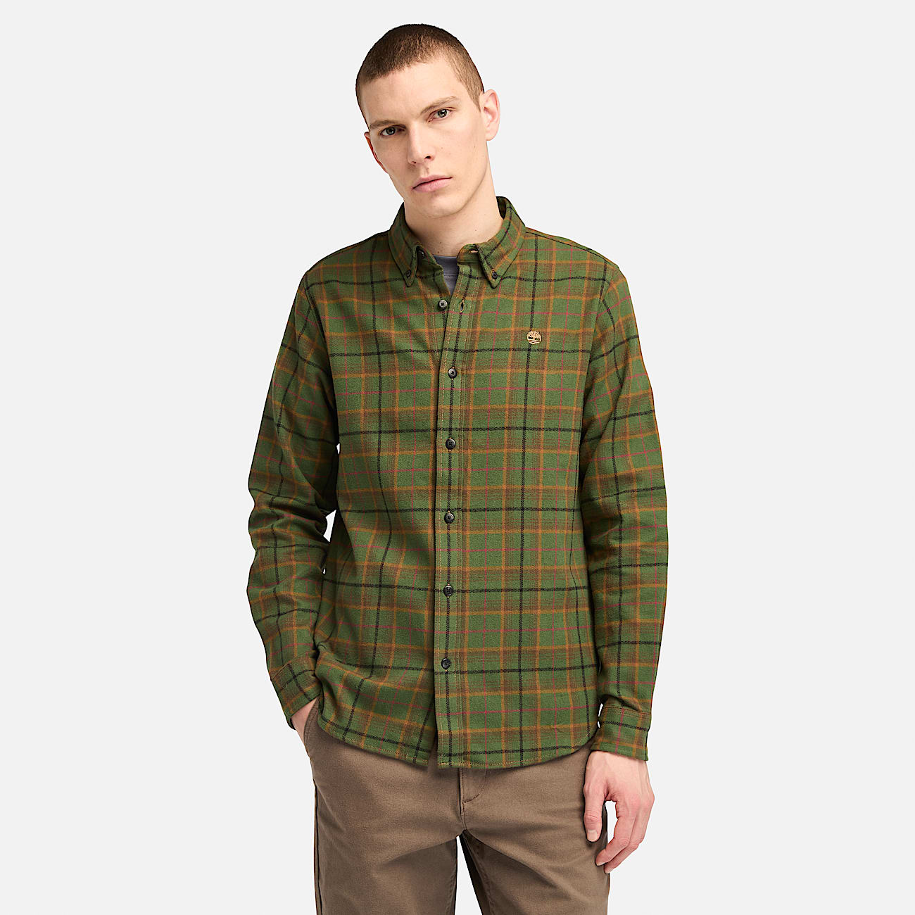 Camicia a Quadri in Flanella di Peso Medio da Uomo in giallo scuro