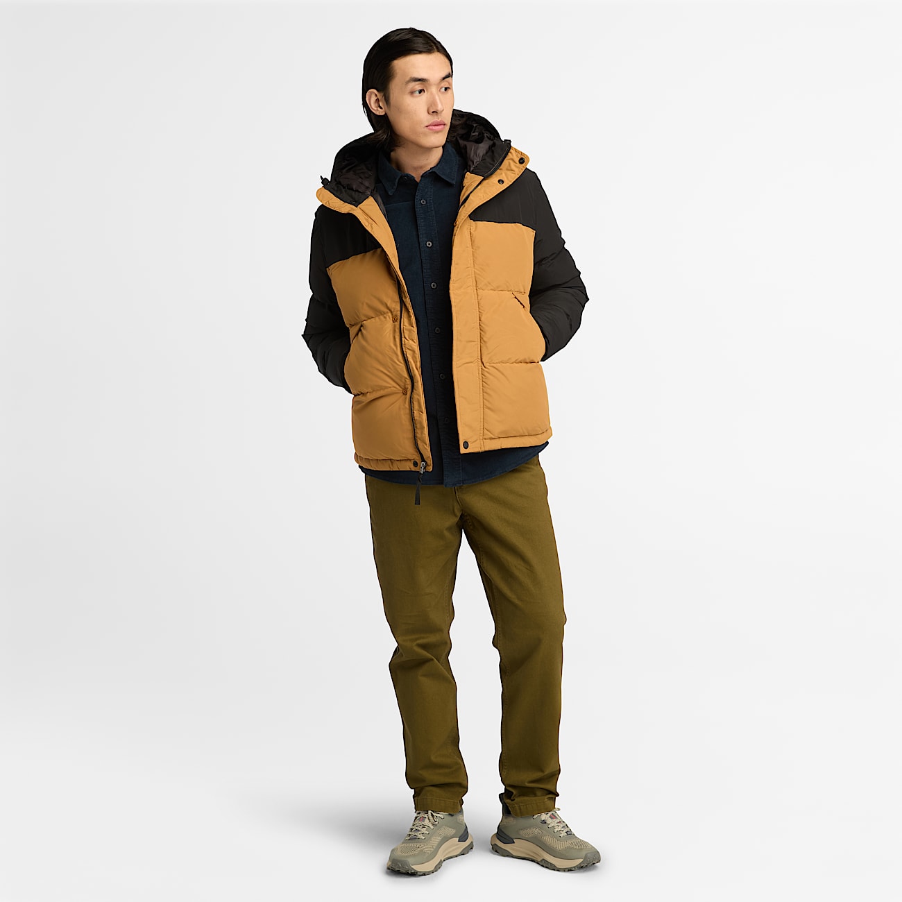 Doudoune a capuche pour homme en jaune et noir