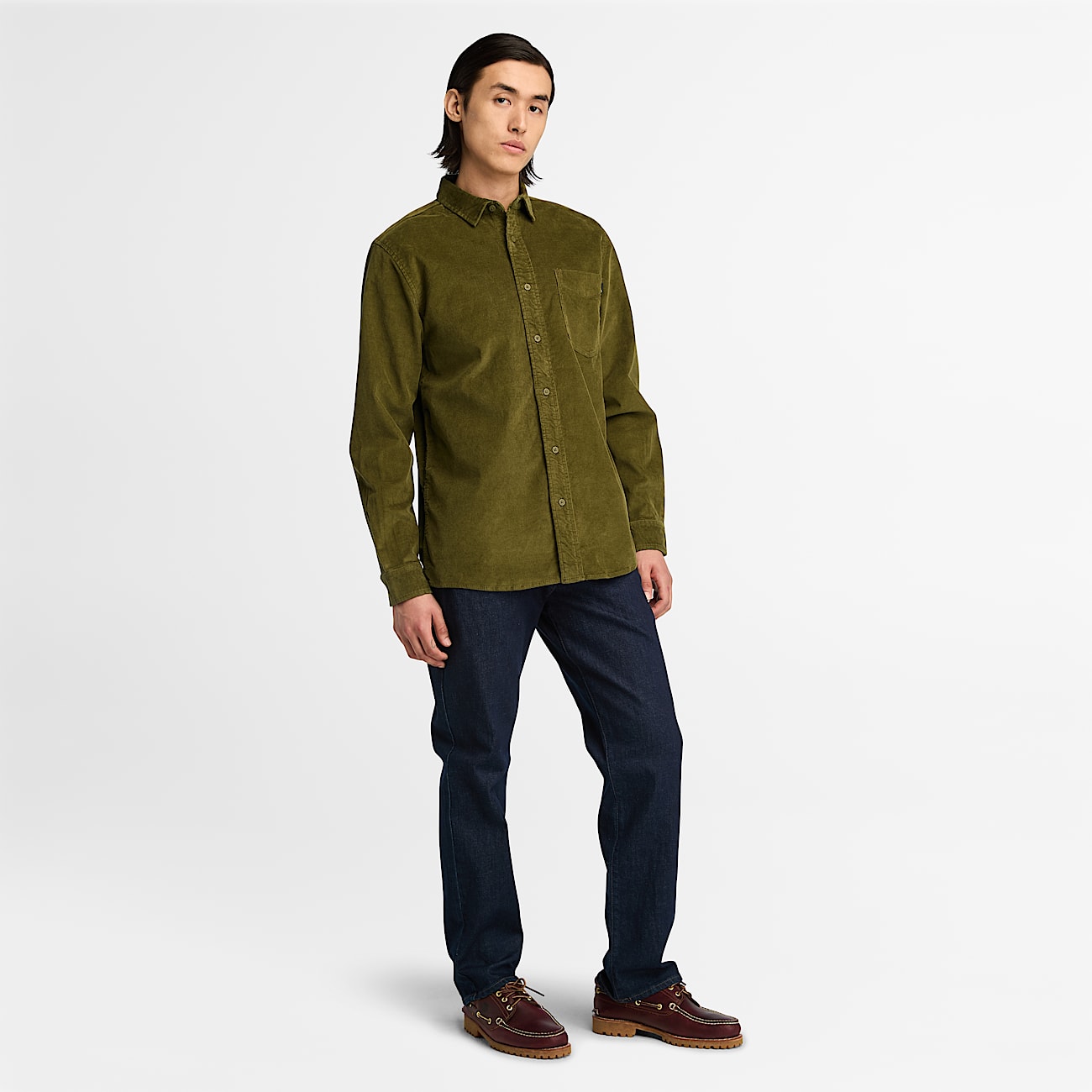Corduroy overhemd heren groen clearance